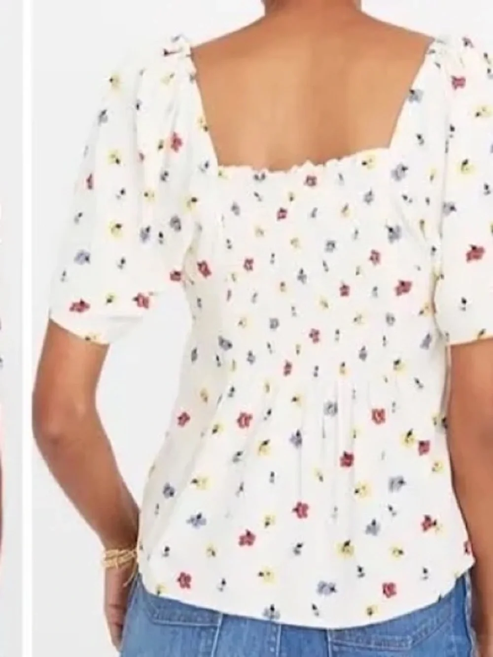 Madewell White Yellow Red Floral Scoop-Neck Button Front Top